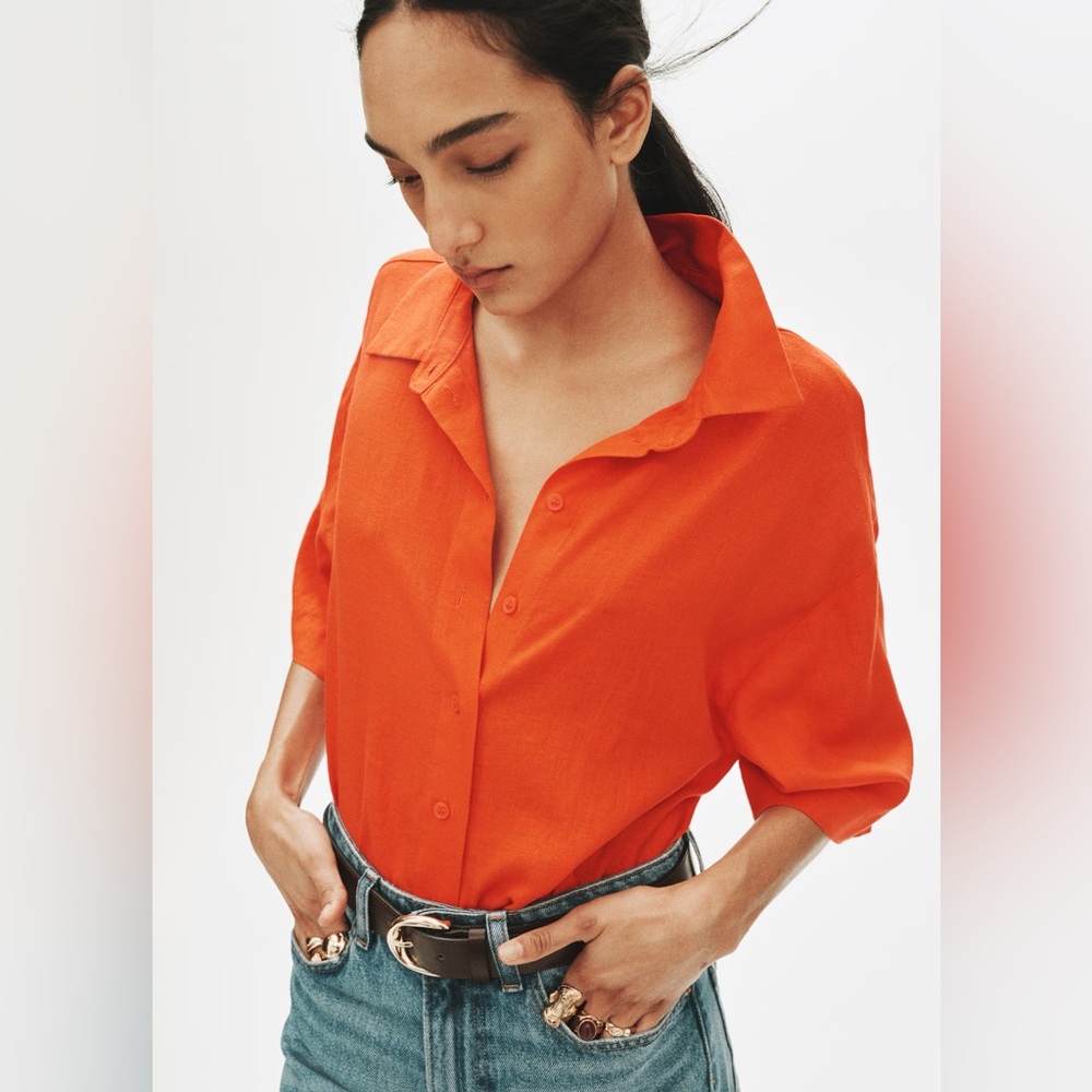 H&M Orange Button-Up Shirt